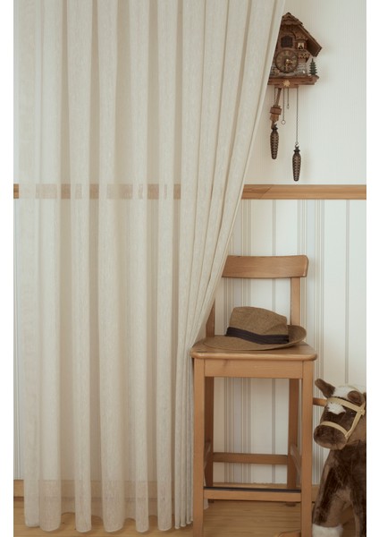 Keten Tül Bej 1-2,5 Orta Sık Pile 300X260 Cm
