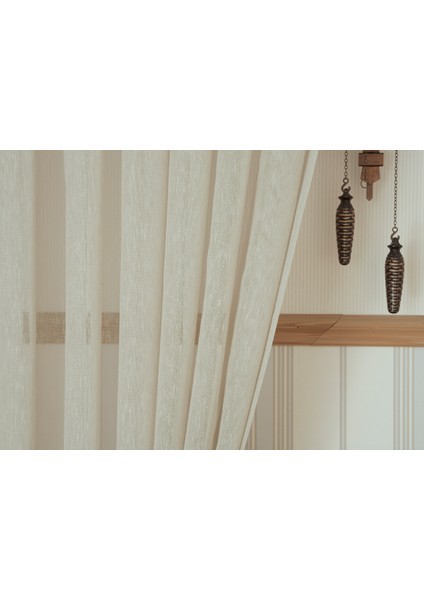 Keten Tül Bej 1-2,5 Orta Sık Pile 300X260 Cm