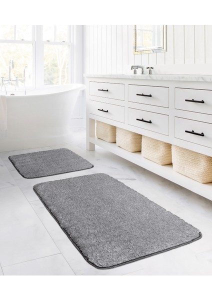 Segura Peluş Gri Kaydırmaz Taban 2li Banyo Paspası 60 x 100 - 50 x 60