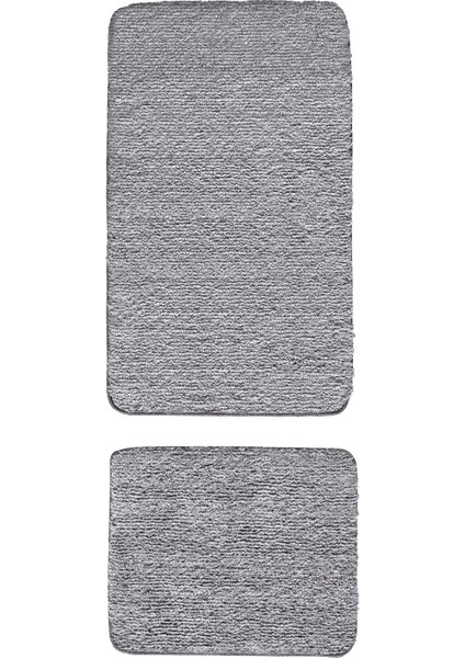 Segura Peluş Gri Kaydırmaz Taban 2li Banyo Paspası 60 x 100 - 50 x 60