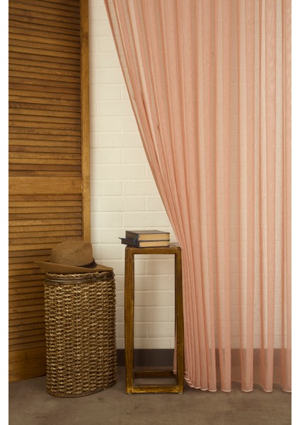 Kırçıllı Keten Tül Mercan Rengi Pilesiz 100X260