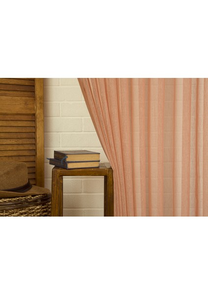 Kırçıllı Keten Tül Mercan Rengi Pilesiz 100X260