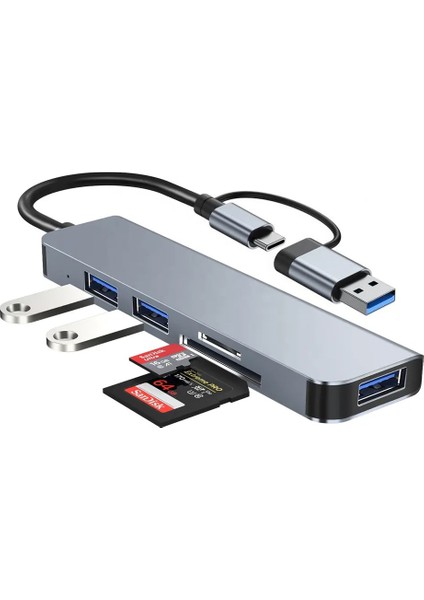 HP-B06 5in1 USB Type-C Girişli Hub Çoklayıcı Kart Okuyucu