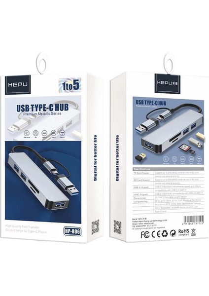 HP-B06 5in1 USB Type-C Girişli Hub Çoklayıcı Kart Okuyucu