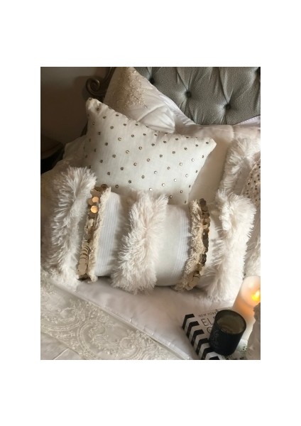 El Dokuması Bohem Morocco Püsküllü Pullu Kırlent Kılıfı