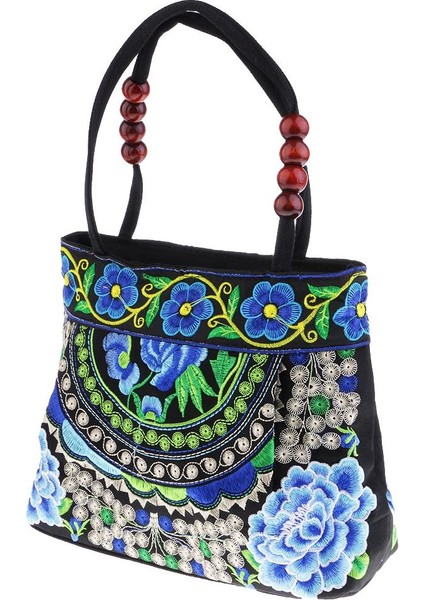 Vintage Nakış Çantası Ulusal Ahşap Boncuklar Seyahat Omuz Çantası 31X51CM E-Multicolor1