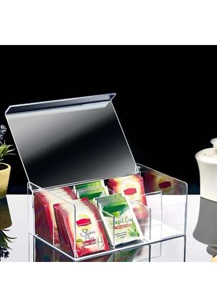 Çay Kutusu 6 Bölmeli Kapaklı Poşet Bitki Çayı Saklama Kabı