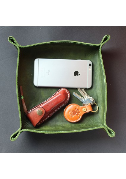 Hakiki Deri Masaüstü Organizer - Masaüstü Düzenleyici - Yeşil fırsatları