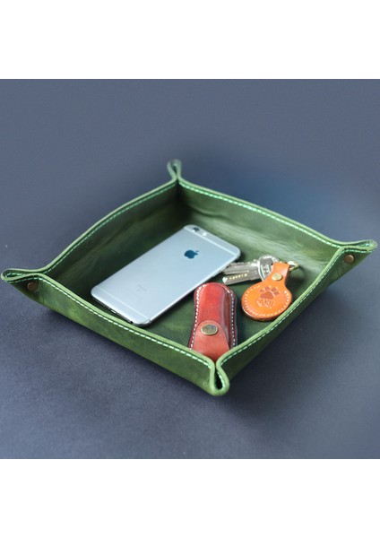 Hakiki Deri Masaüstü Organizer - Masaüstü Düzenleyici - Yeşil