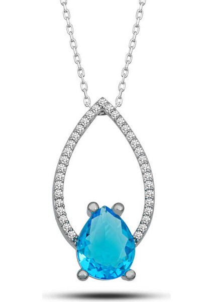 Gümüş Turkuaz Taşlı Damla Kadın Kolye