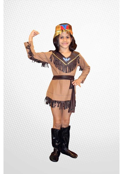 Tiyatro Animasyon Kostümleri Kızılderili Kostümü (Kız Çocuk)