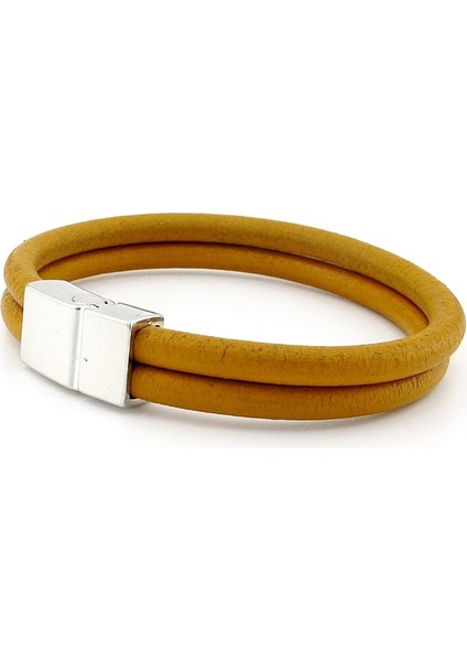 Sarı Çift Sıra Gerçek Deri Metal Mıknatıs Erkek Bileklik M015M fiyatları
