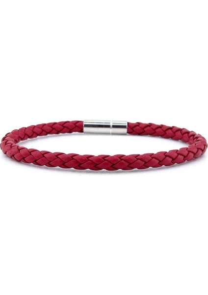 Bordo Çapraz Örgü Deri Metal Klipsli Erkek Bileklik M041B