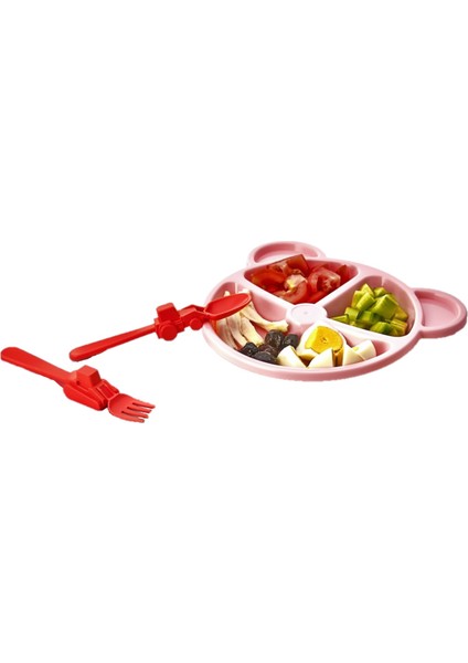 Alinkitchen Mama ve Yemek Seti, Ayıcık Şekilli Tabak ve Figürlü Çatal Kaşık, 3lü Set