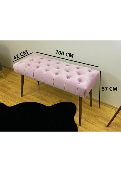 Ardil Pembe Puf Bench Ceviz Ayak