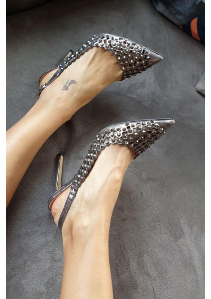 4167 Topukla Kadın 10 cm Ince Topuklu Taşlı Abiye Ayakkabı fiyatları