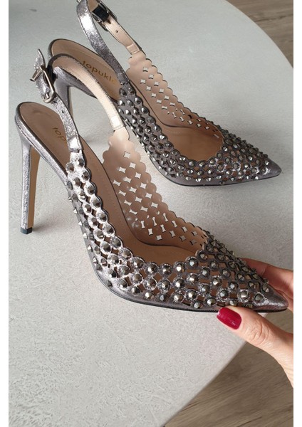 4167 Topukla Kadın 10 cm Ince Topuklu Taşlı Abiye Ayakkabı fırsatları