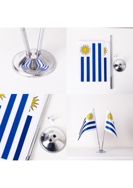 Uruguay 2li Masa Bayrağı Saten Kumaş Dijital Baskı 15x22,5 cm fırsatları