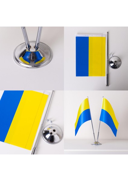 Ukrayna 2li Masa Bayrağı Saten Kumaş Dijital Baskı 15x22,5 cm fırsatları