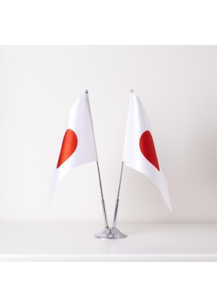 Japonya 2li Masa Bayrağı Saten Kumaş Dijital Baskı 15x22,5 cm
