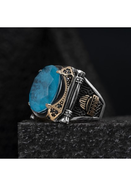 925 Ayar Gümüş Yüzük Oval Zirkon ve Topaz Taşı Kristal Kesim Kubbe