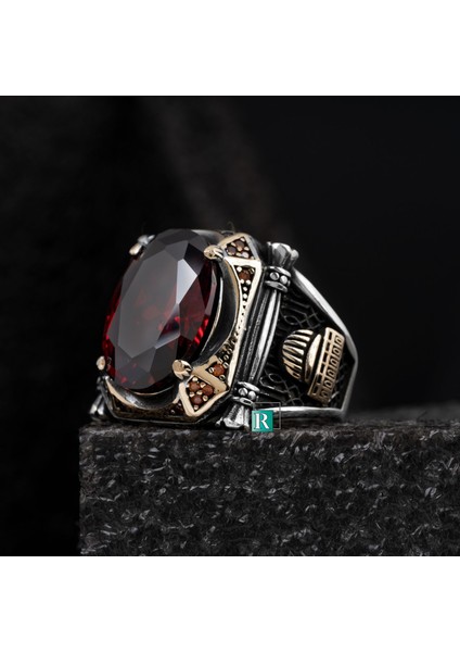 925 Ayar Gümüş Yüzük Oval Zirkon ve Topaz Taşı Kristal Kesim Kubbe