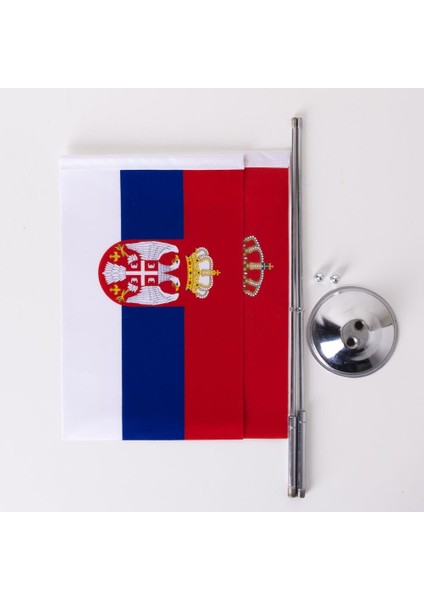 Sırbistan 2li Masa Bayrağı Saten Kumaş Dijital Baskı 15x22,5 cm indirimleri