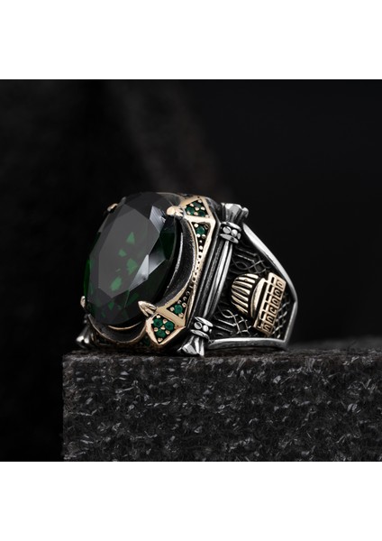 925 Ayar Gümüş Yüzük Oval Zirkon ve Topaz Taşı Kristal Kesim Kubbe