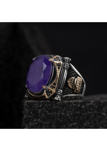 925 Ayar Gümüş Yüzük Oval Zirkon ve Topaz Taşı Kristal Kesim Kubbe