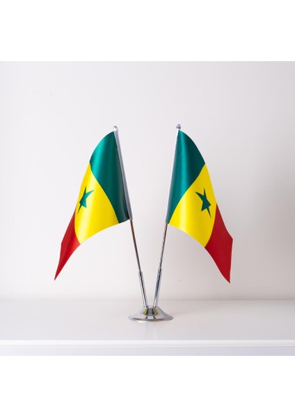 Senegal 2li Masa Bayrağı Saten Kumaş Dijital Baskı 15x22,5 cm