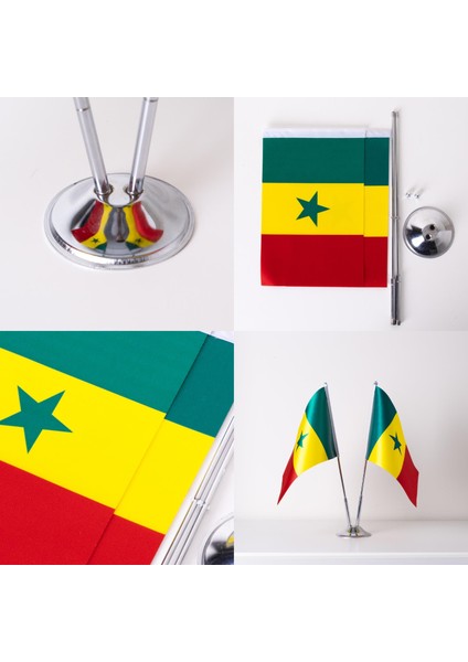 Senegal 2li Masa Bayrağı Saten Kumaş Dijital Baskı 15x22,5 cm fırsatları