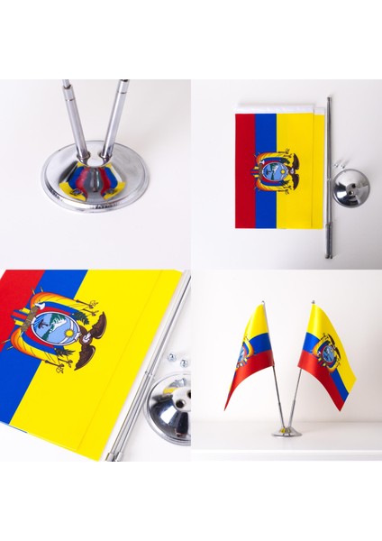 Ekvador 2li Masa Bayrağı Saten Kumaş Dijital Baskı 15x22,5 cm fırsatları