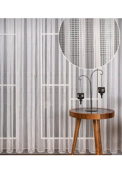 Lüks Keten Yan Çizgili Tül Perde 1/2 Seyrek Pile fiyatları