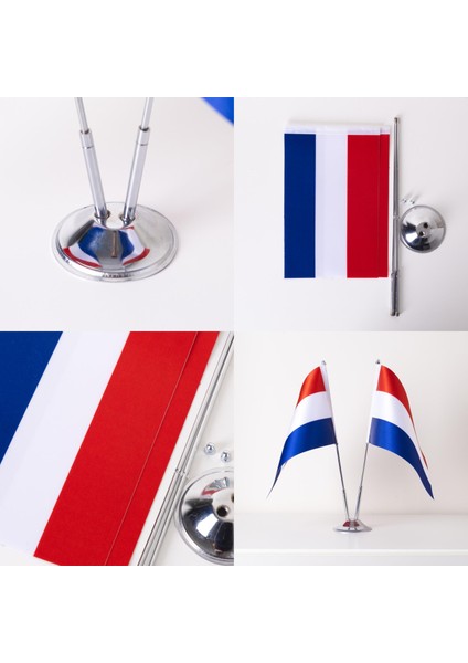 Hollanda 2li Masa Bayrağı Saten Kumaş Dijital Baskı 15x22,5 cm