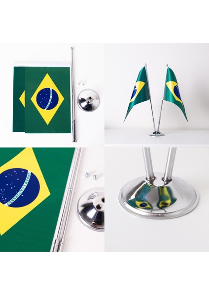 Brezilya 2li Masa Bayrağı Saten Kumaş Dijital Baskı 15x22,5 cm indirimleri