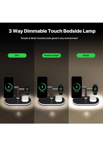 5 In 1 15W Kablosuz Şarj Standı Gece Lambası Apple Watch Airpods Kablosuz Şarj Istasyonu