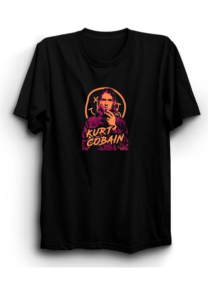 Kurt Cobain, Nirvana, Orange Purple Design Rock Metal Tişört