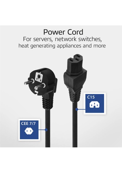 C15 Power Kablosu IEC-C15 Oluklu Güç Kablosu - C15 Oyuklu Power Kablo - 1.8 mt