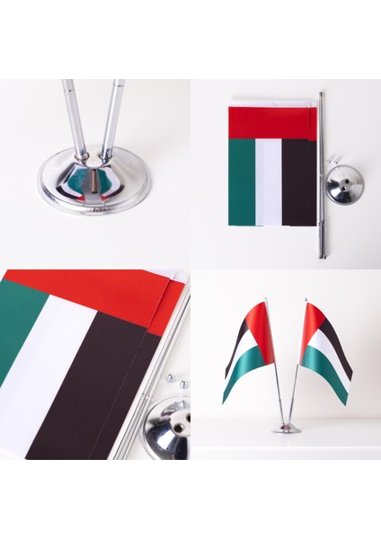 Birleşik Arap Emirlikleri 2li Masa Bayrağı Saten Kumaş Dijital Baskı 15x22,5 cm modelleri