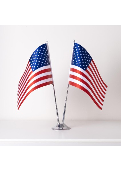 Amerika 2li Masa Bayrağı Saten Kumaş Dijital Baskı 15x22,5 cm