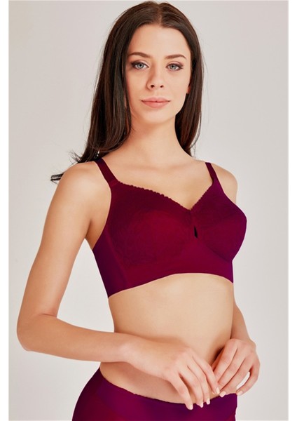1718 Kadın Bordo Dantelli Balensiz Toparlayıcı Sütyen