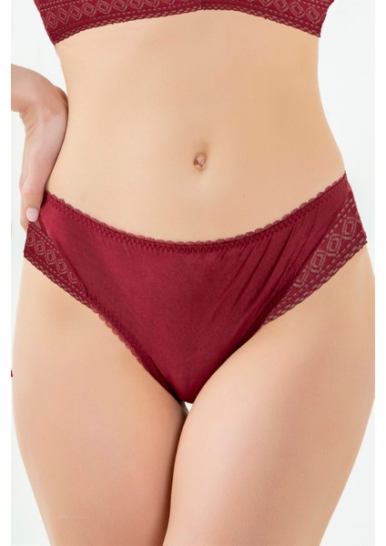 548 Kadın Bordo Zigzag Dantelli Normal Külot