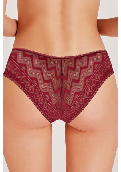 548 Kadın Bordo Zigzag Dantelli Normal Külot