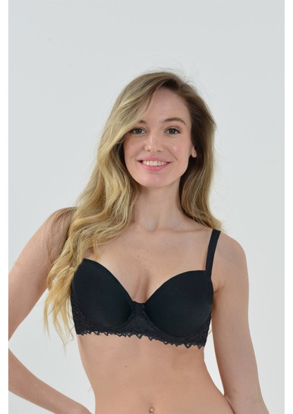 4352 Kadın Siyah Dantelli Süngerli Sütyen