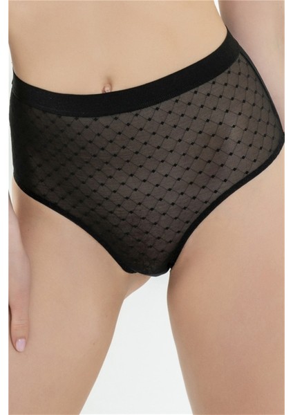 795 Kadın Siyah Kafes Dantelli Külot