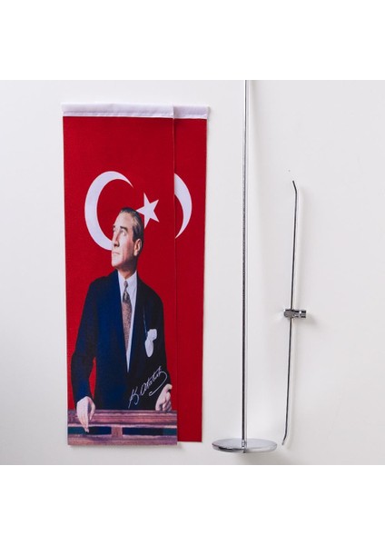 Atatürk-Türk Bayrağı 2li Masa Bayrağı Saten Kumaş Dijital Baskı 8,5x25 cm indirimleri