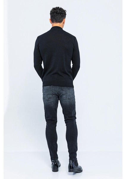 Erkek Slim Fit Düz Renk Balıkçı Yaka Boğazlı Kazak