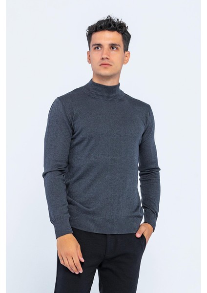 Erkek Slim Fit Düz Renk Balıkçı Yaka Boğazlı Kazak