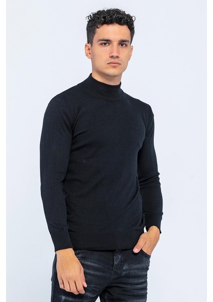 Erkek Slim Fit Düz Renk Balıkçı Yaka Boğazlı Kazak modelleri