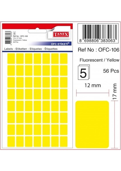 Etiket OFC-106 Sarı 10 Lu